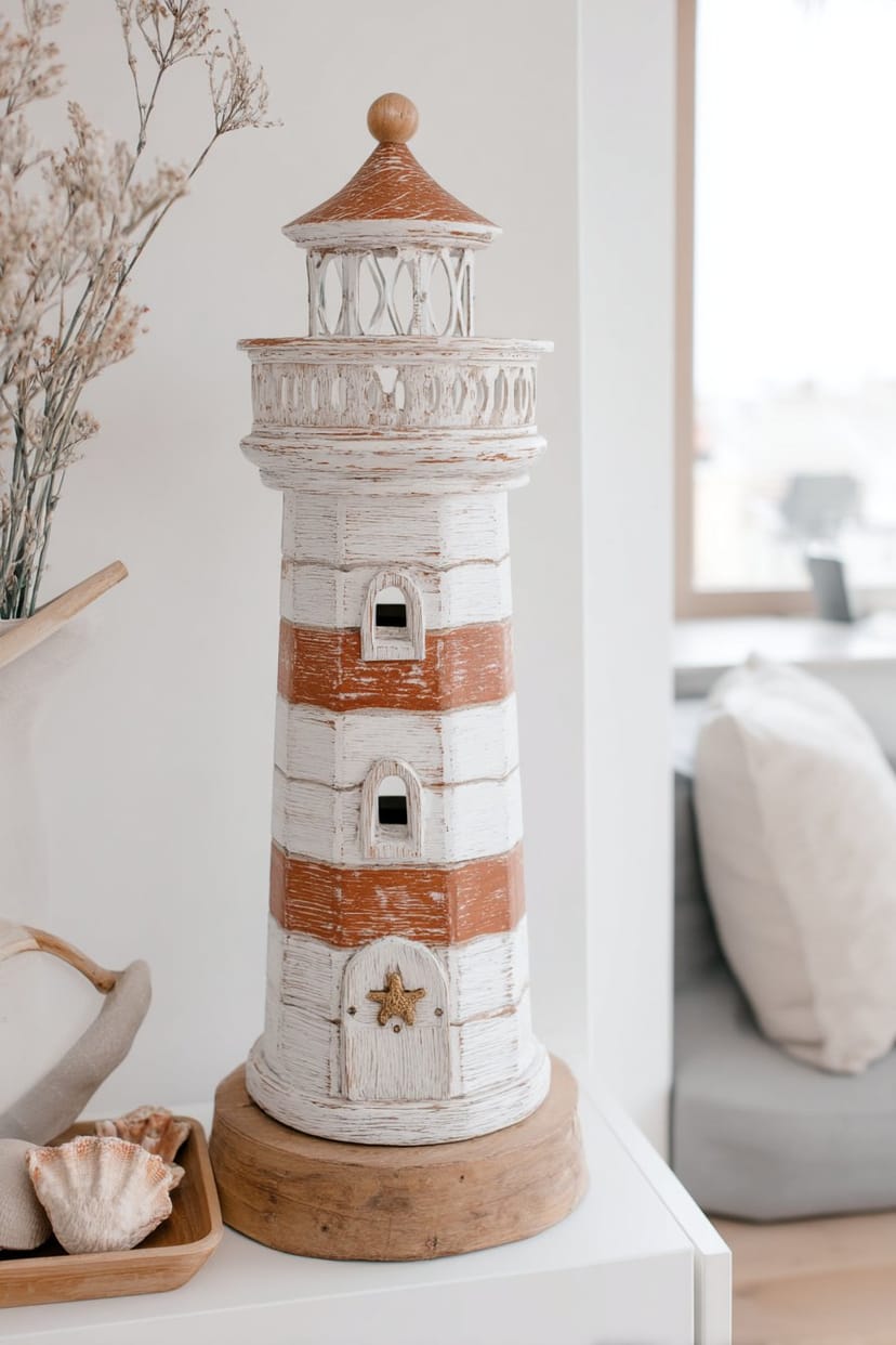 Holz-Leuchtturm Dekoobjekt für maritime Sommerdeko