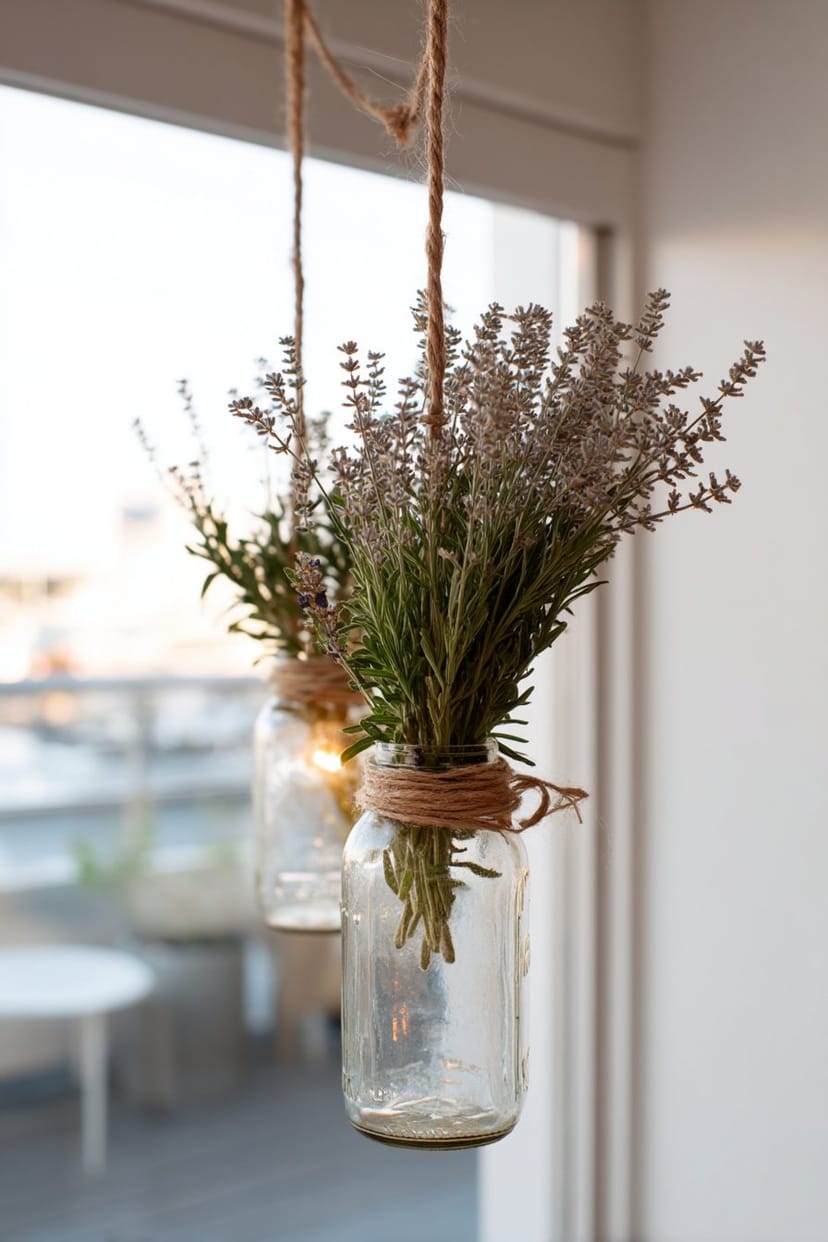 Lavendel in DIY Hängevasen aus Glasflaschen