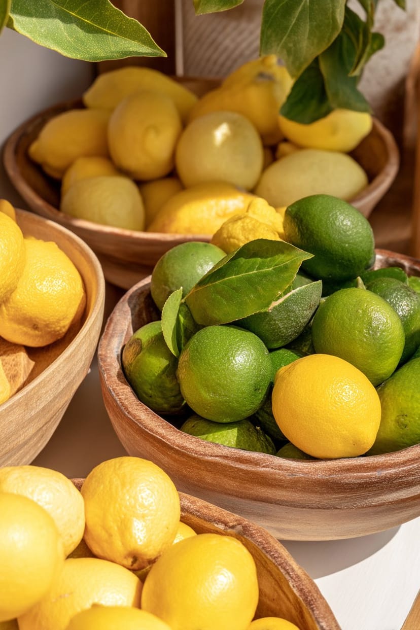 Dekoschalen mit Zitronen und Limetten als Sommerdeko