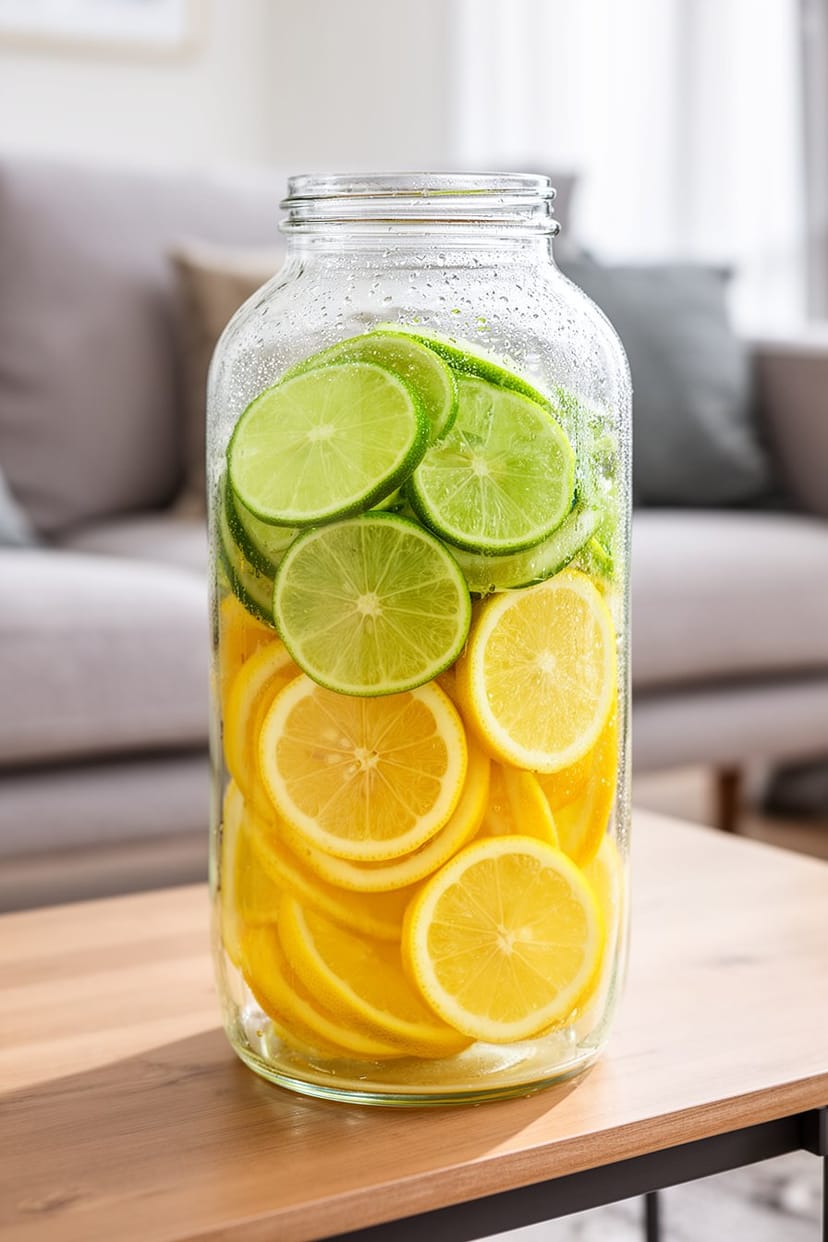 Limetten und Zitronen im Glas als Sommerdeko