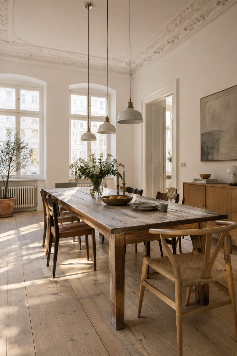 Altbau Essbereich mit langem Holztisch