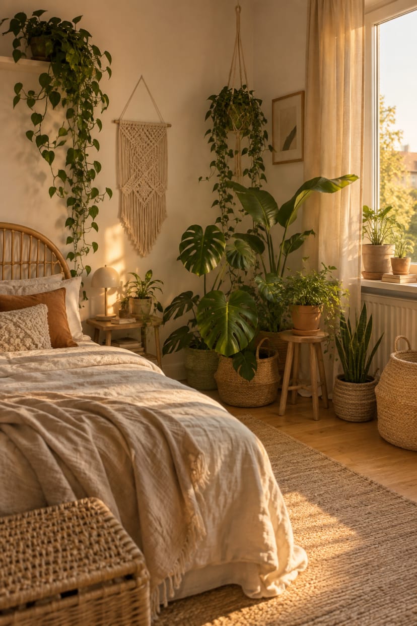 Cremebett mit fließendem Baldachin und weichem Licht
