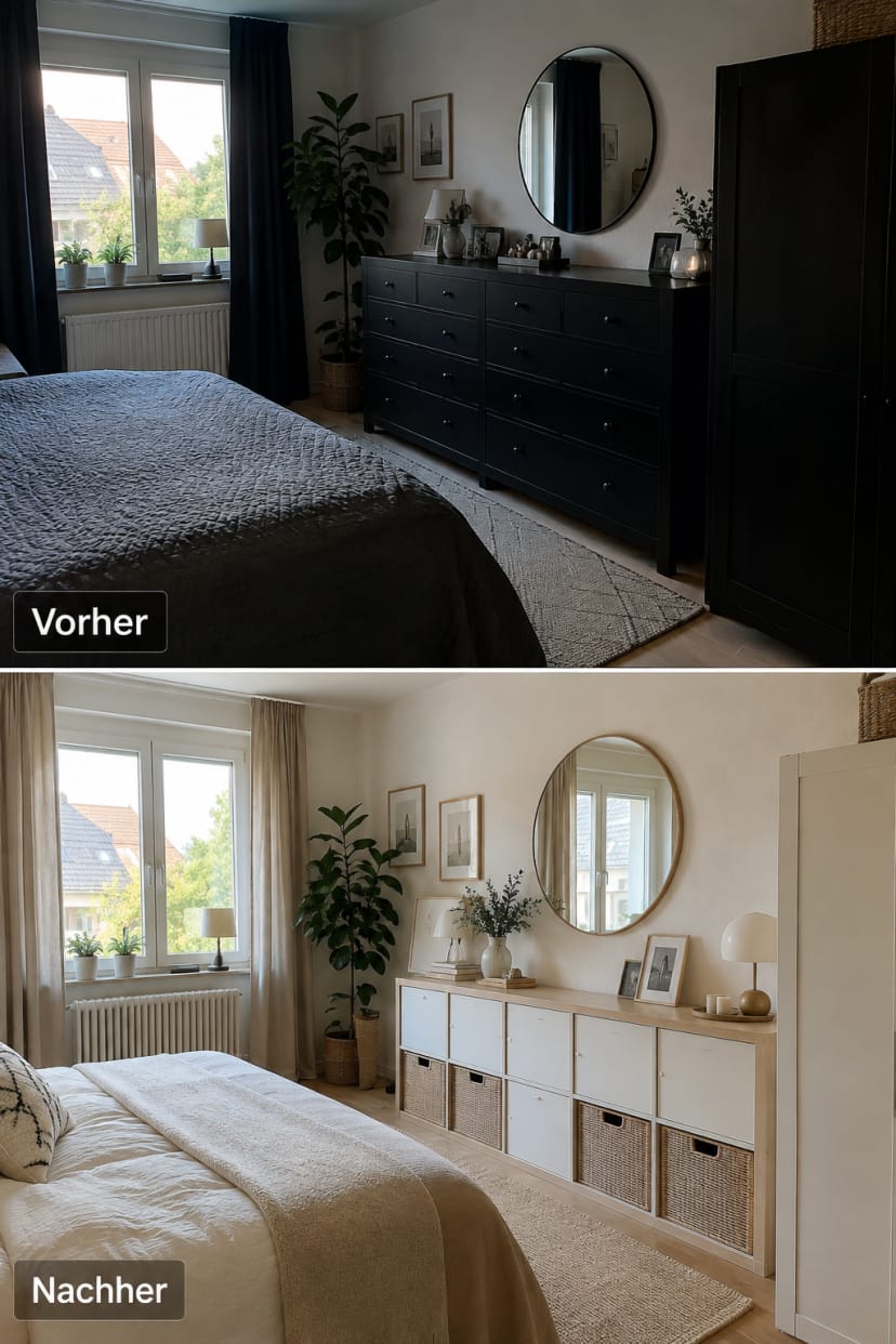 Schlafzimmer vorher nachher Vergleich