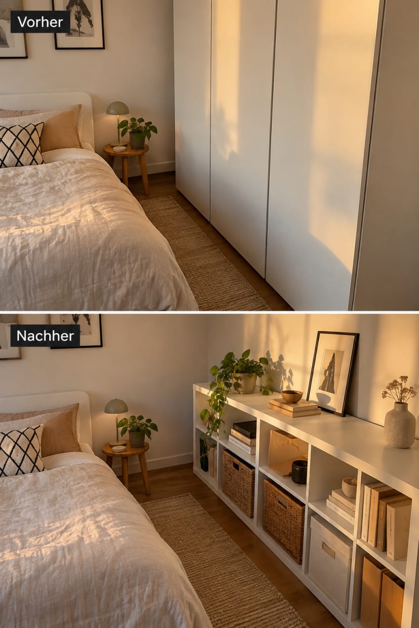 Schlafzimmer vorher nachher ohne großen Schrank