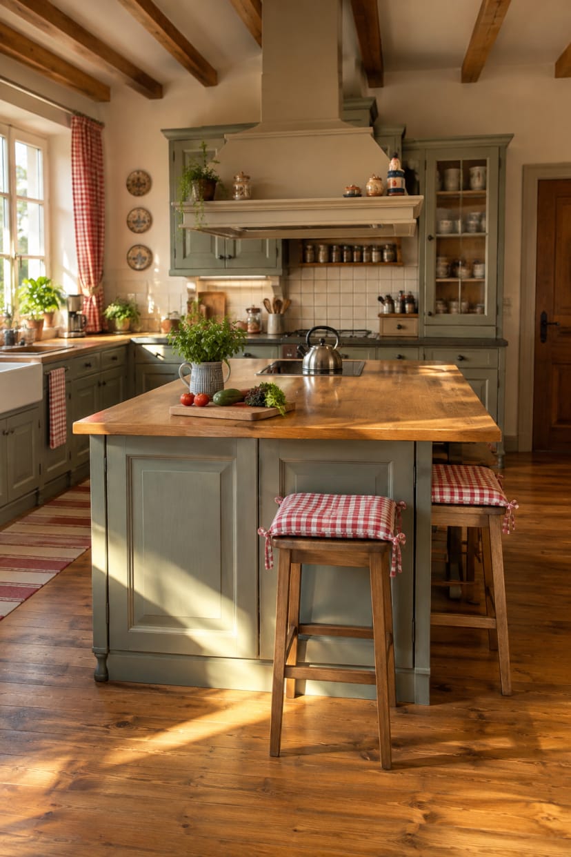 Zentrale Kochinsel mit Herd und Sitzplätzen
