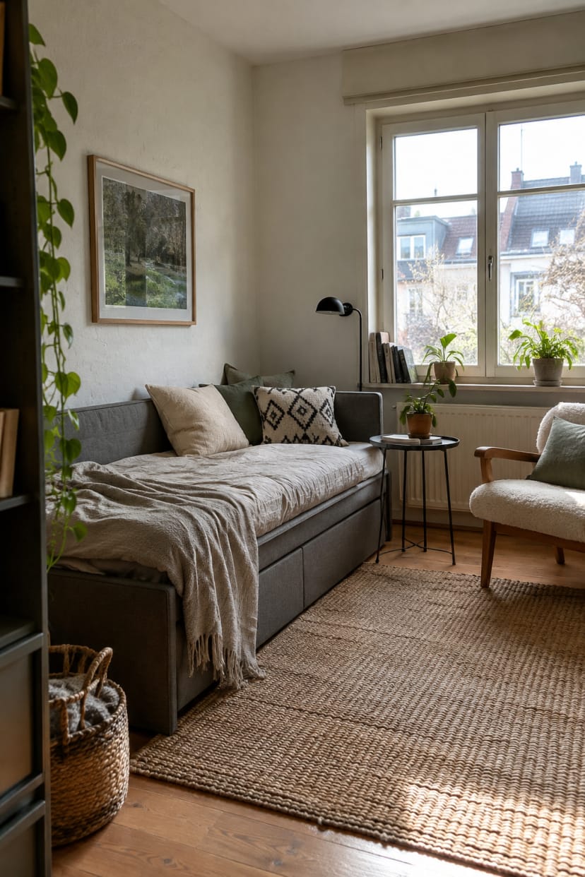 Niedriges Daybed vor strukturierter Wand