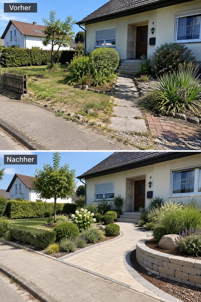 Vorgarten mit harmonischem Weg und Beeten