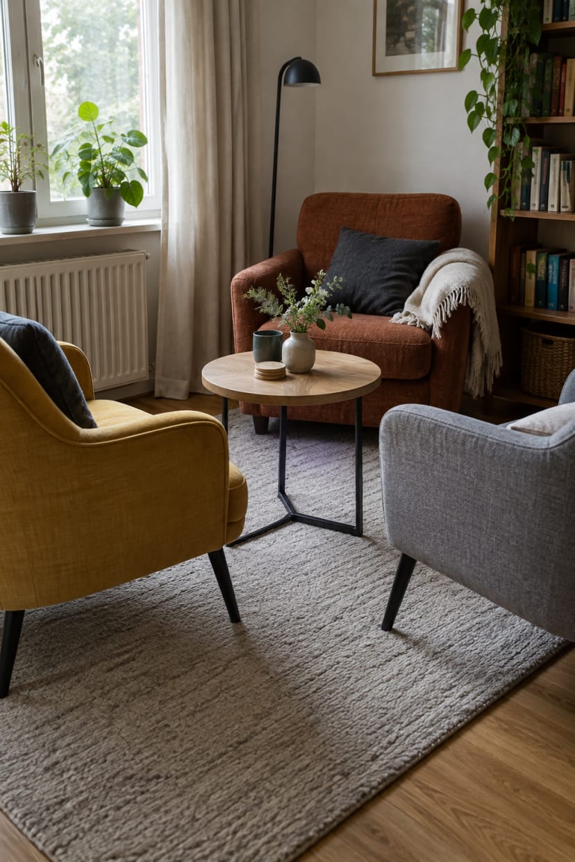 Lounge Stühle um kleinen runden Beistelltisch