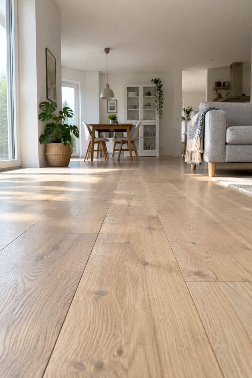 Heller Holzfußboden im offenen Wohnraum