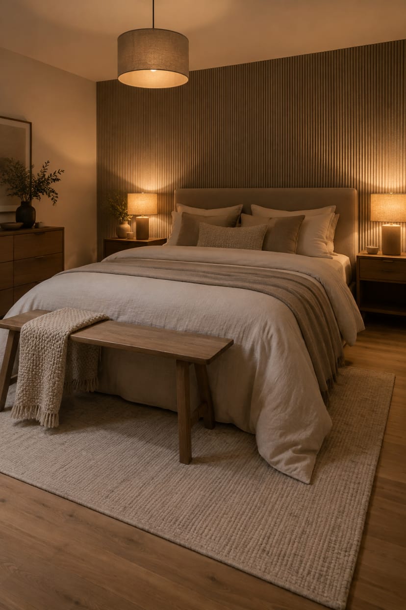 Schlafzimmer ohne Fenster mit Akzentwand