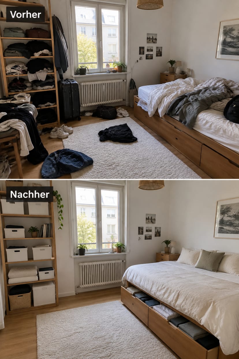 Zu wenig Stauraum im kleinen Schlafzimmer