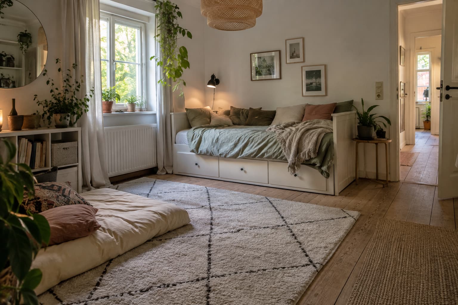 13 einfache Schlafzimmer-Ideen ohne Bett für dein Zuhause mit Daybed, Bodenfuton, Lounge-Liege und Bodenmatratze